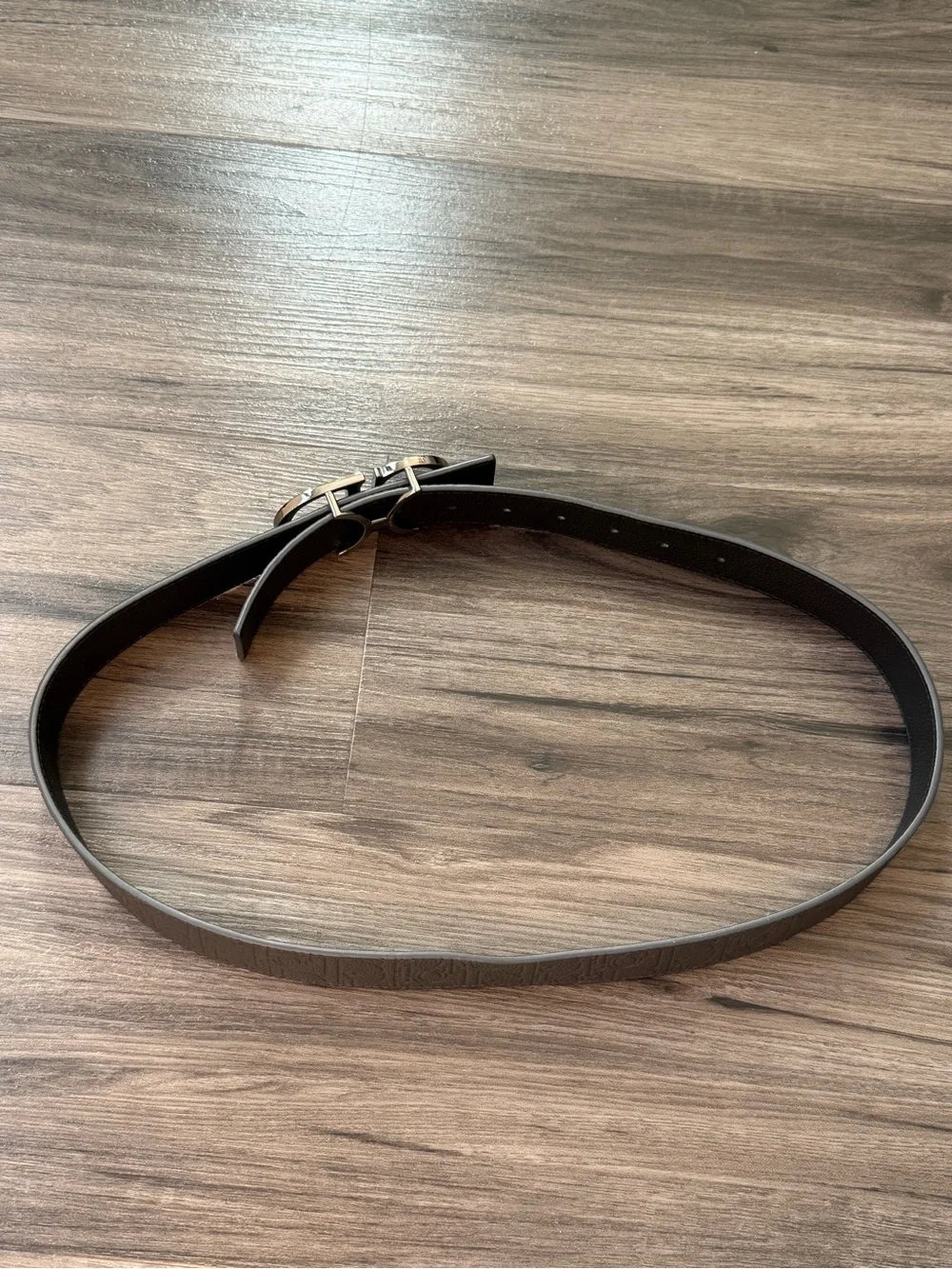 Dior Men's gray Embossed Leather Belt with Gold CD Buckle